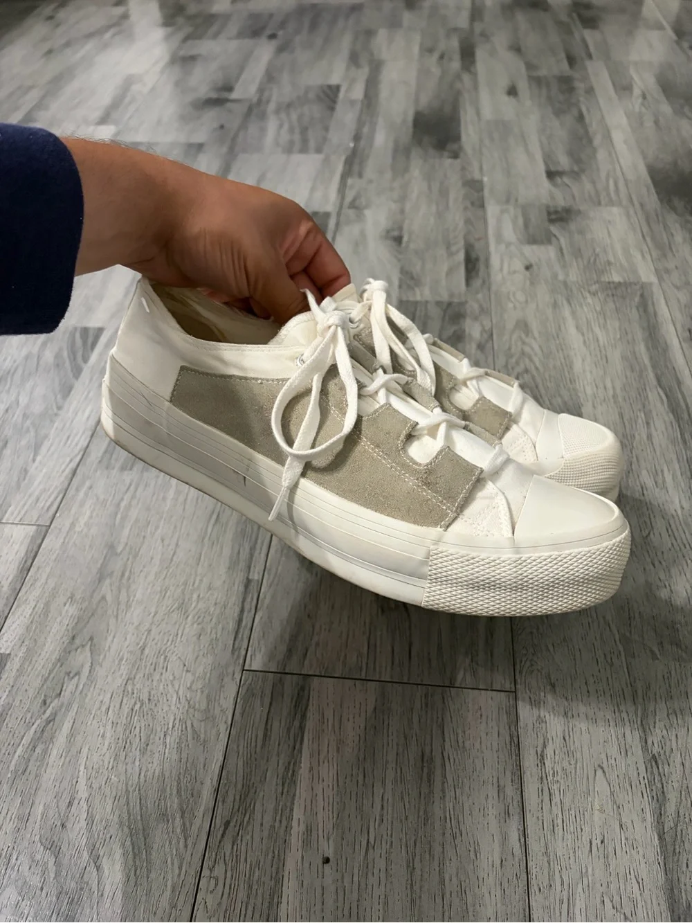 Needles Asymmetric Ghillie Cream and White Low-Top Sneakers